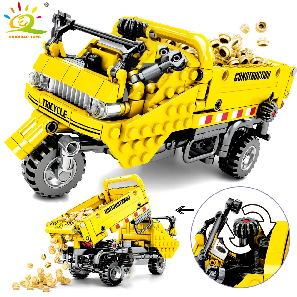 

491pcs Tricycle Dump Truck Building Block Compatible legoing Technic Engineering City Construction Bricks car Toys For Children