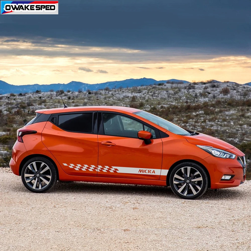Both Side Car Door Skirt Sticker For Nissan Micra Sport Stripes Racing Styling Auto Body Decals (3)