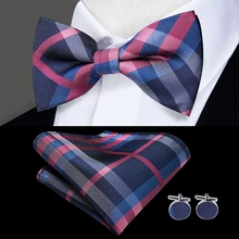 LH-757 Hi-Tie Классический мужской свадебный клетчатый галстук-бабочка для мужчин модный синий розовый галстук-бабочка платок Набор Запонок шелковый галстук