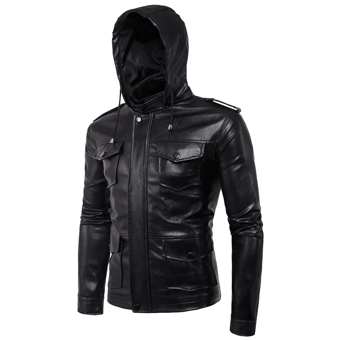 

Ouma New Style High-End Men Locomotive Hooded MEN'S Leather Jacket Leather Coat Ouma Coat M-5xl B005