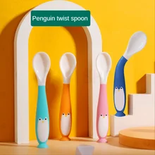 Juego de utensilios flexibles para bebé, cuchara para comida auxiliar, tenedor suave para aprender a comer, vajilla infantil con caja de almacenamiento