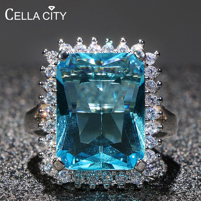 Cellacity Aquamarine Ring for Women Silver 925 Jewelry for Party Hyperbole Huge Rectangle Gemstones Size6,7,8,9,10 Party Gift silver ring silver rings gemstone ring natural stone ring