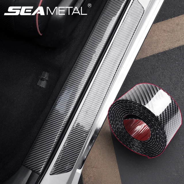 Universal Car Door Sill Protector Silver Carbon Fiber Edge Guard Strip  5cm*1m