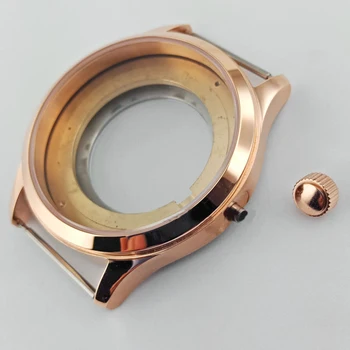 

42mm mens watch case rosegold sapphire glass waterproof Steel fit ETA 2836 2824 MIYOTA 8215 821A movement polishing watch case
