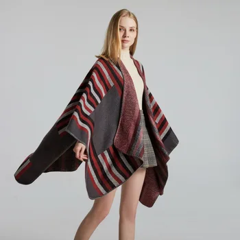 

2020 New Fashion Streetwear Ladies Scarf Shawl Autumn And Winter All-match Color Matching Fringed Shawl Cloak