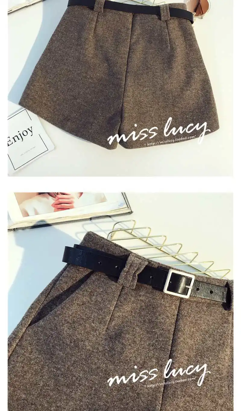 AREQW Autumn Winter High Waist Shorts for Women Casual Warm Booty Shorts with Belt