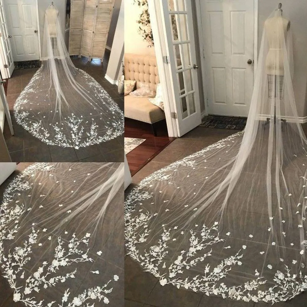

White Long Bridal Veils 300cm Long Lace Edge Bridal Veil White Ivory Wedding Veils With Comb New Bridal Accessories