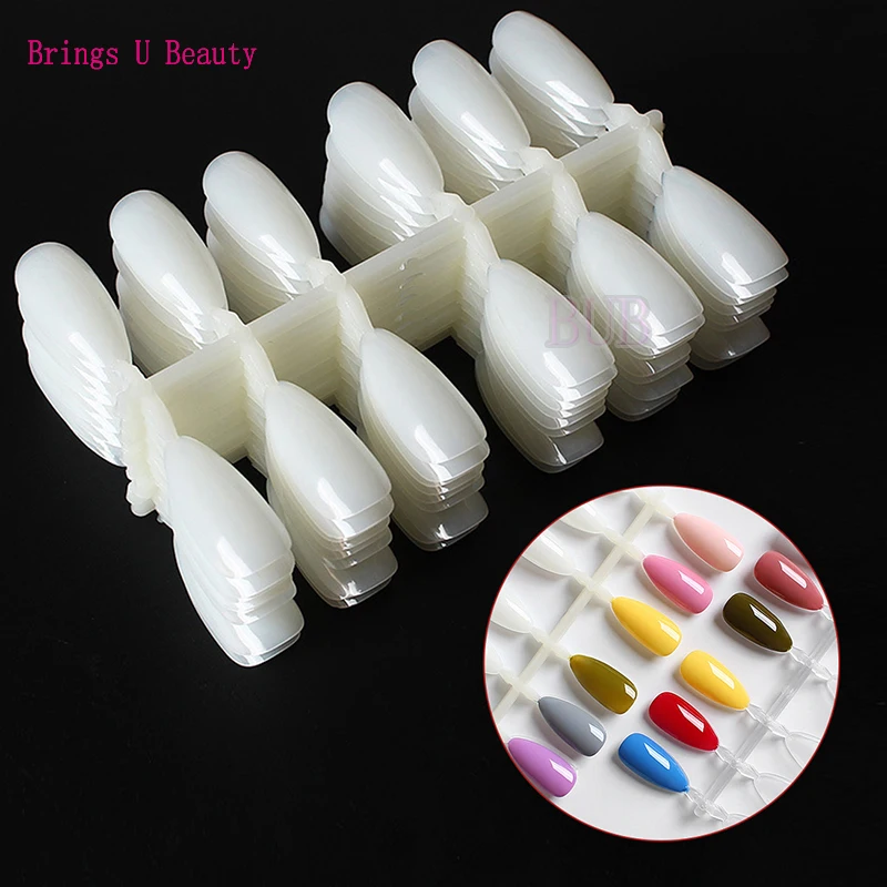 

120 Almond Shape Nail Art Fake Nail Tips Polish UV Gel Practice Palette Color Display Board Natural Clear for DIY Nail Salon