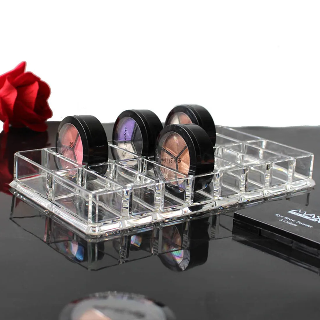 

Acrylic 16 grid double row loose powder storage box Blush loose powder lipstick display stand storage box