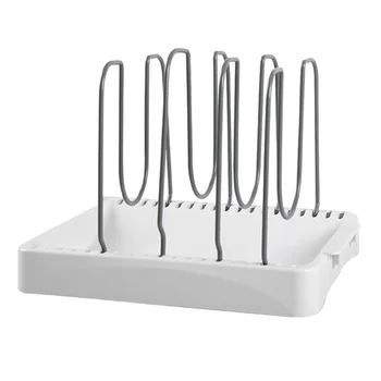 

Non Slip Restaurant For Cabinet Modern Home Large Capacity Adjustable Pan Organizer Kitchen Countertop Save Space Cookware Rack
