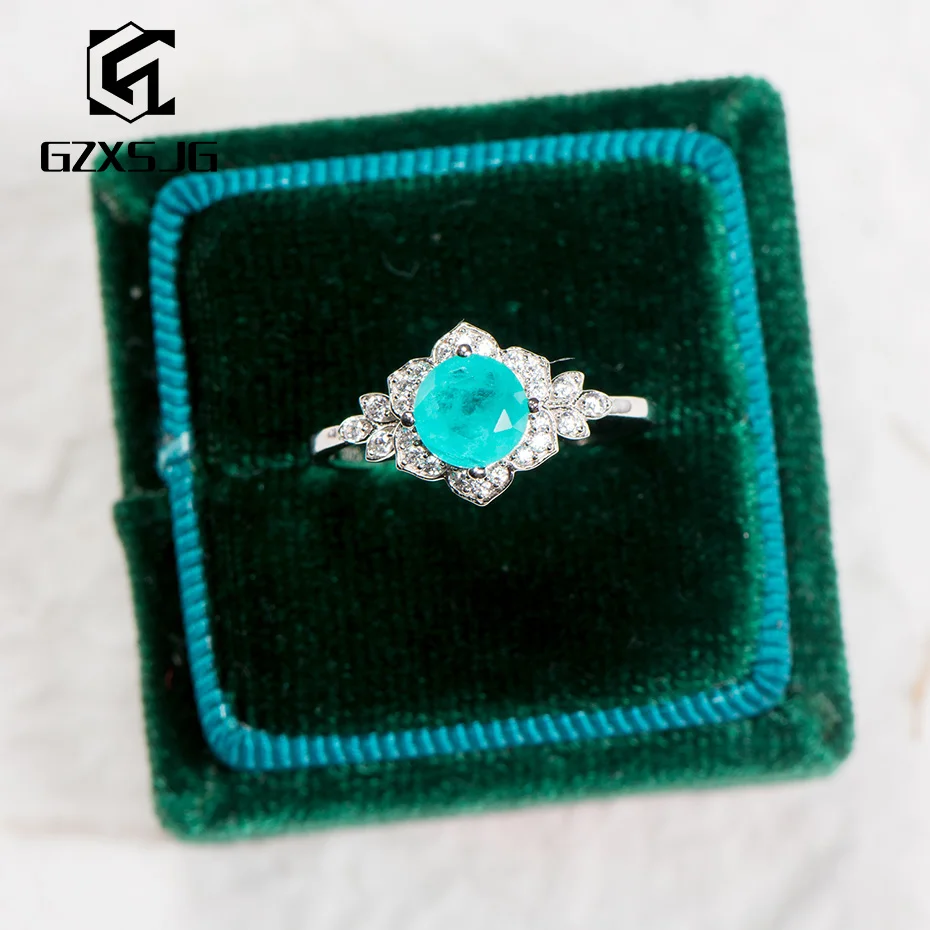 Кольцо с турмалиновым камнем GZXSJG Paraiba женское однотонное серебряное 925 пробы