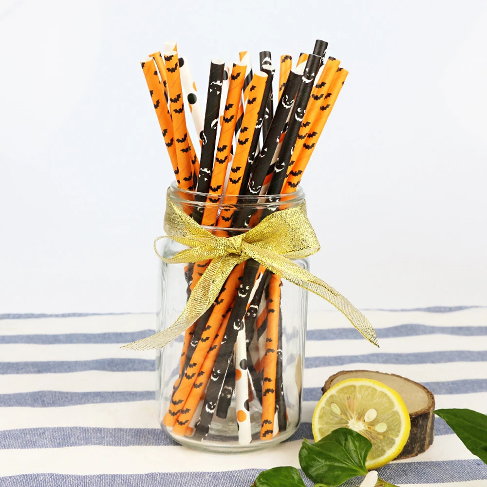 

25 Pcs Halloween Theme Party Tableware Disposable Drink Paper Straws Biodegradable Wedding Straws kids Birthday Party Straws