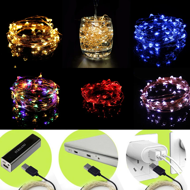 USB 10 м 100LED медная проволока гирлянда Крытый открытый декоративный Сказочный светильник