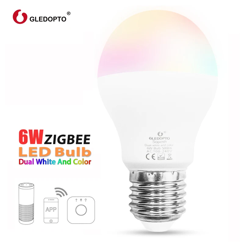 

GLEDOPTO ZIGBEE 6W RGB+CCT Smart Wifi Light Bulb Home Remote Control SmartThings Lightify APP Work With Homekit Alexa Echo Plus