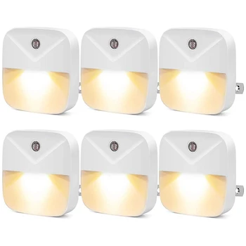 

LED Night Light, Warm White Plug In Nightlights with Dusk-To-Dawn Sensor for Bedroom, Bathroom, Kitchen, Hallway, Stairs, 6-Pack