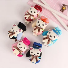 Плюшевые детские варежки для мальчиков и девочек, детские вязаные Утепленные перчатки, детские перчатки для пальцев, полная митенки для пальцев, форма медведя из мультфильма, теплые перчатки