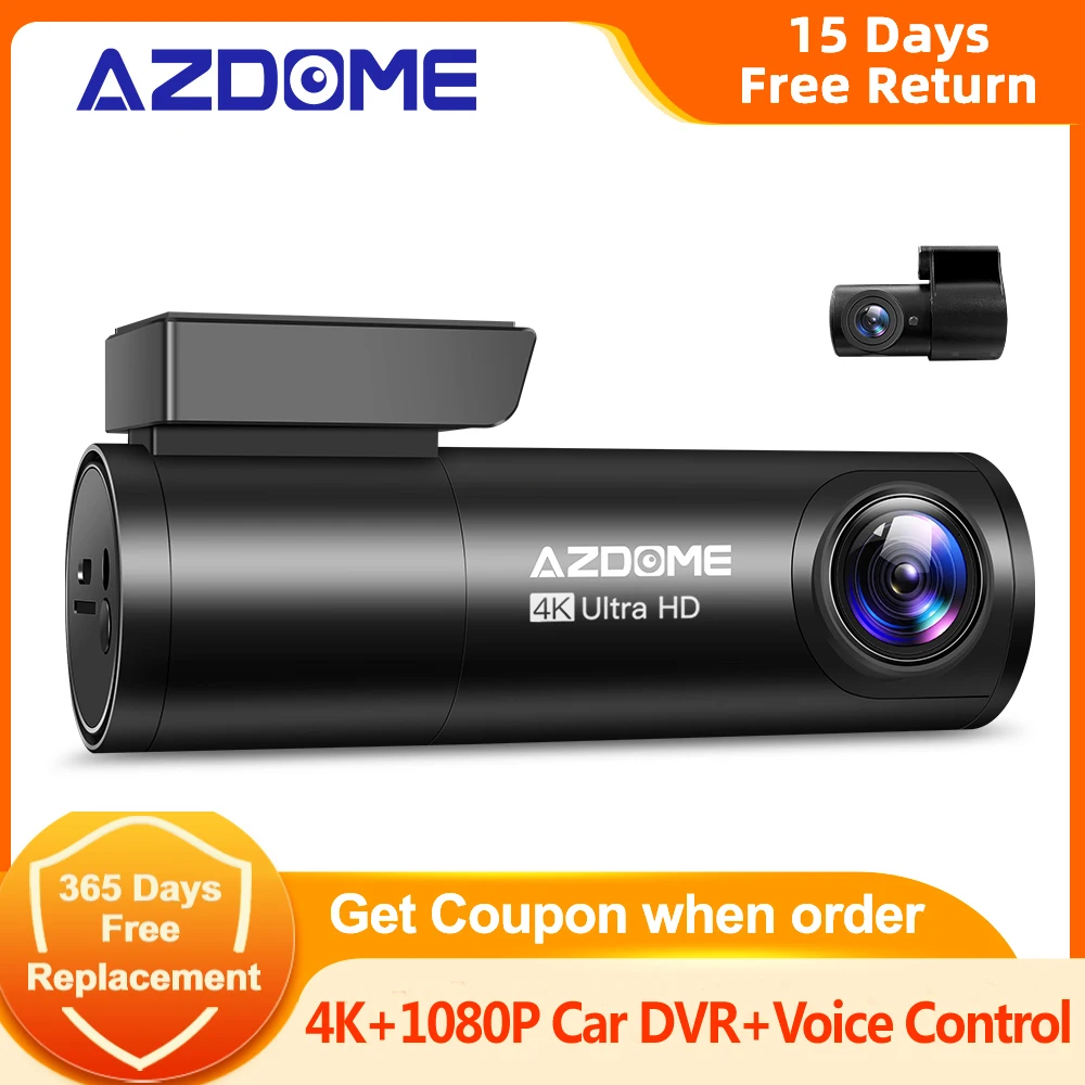 AZDOME Автомобильные видеорегистраторы 4K + 1080P задняя камера (бесплатно 64G TF) 800MP