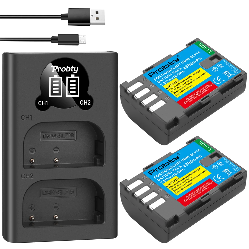 2300Mah Dmw-Blf19 Dmw Blf19 Blf19E Dmw-Blf19E Dmw-Blf19Pp Batteria + Led Doppio Caricatore Usb Per Panasonic Lumix Gh3 Gh4 Gh5 G9
