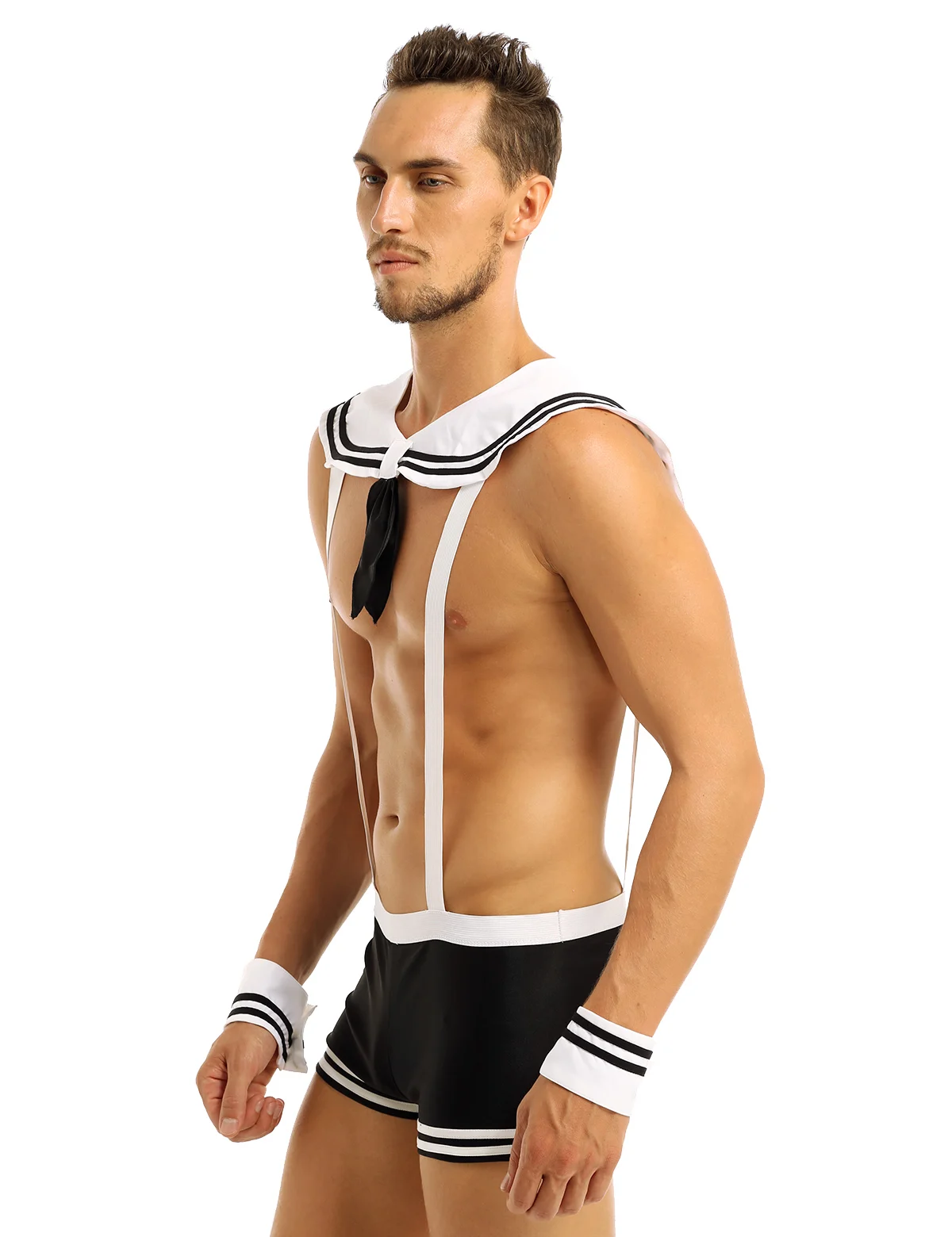 Мужской сексуальный костюм моряка, комбинезон для косплея, комплект нижнего белья, подтяжки, боксер с воротником, манжеты, костюмы на Хэллоуин для ролевых игр