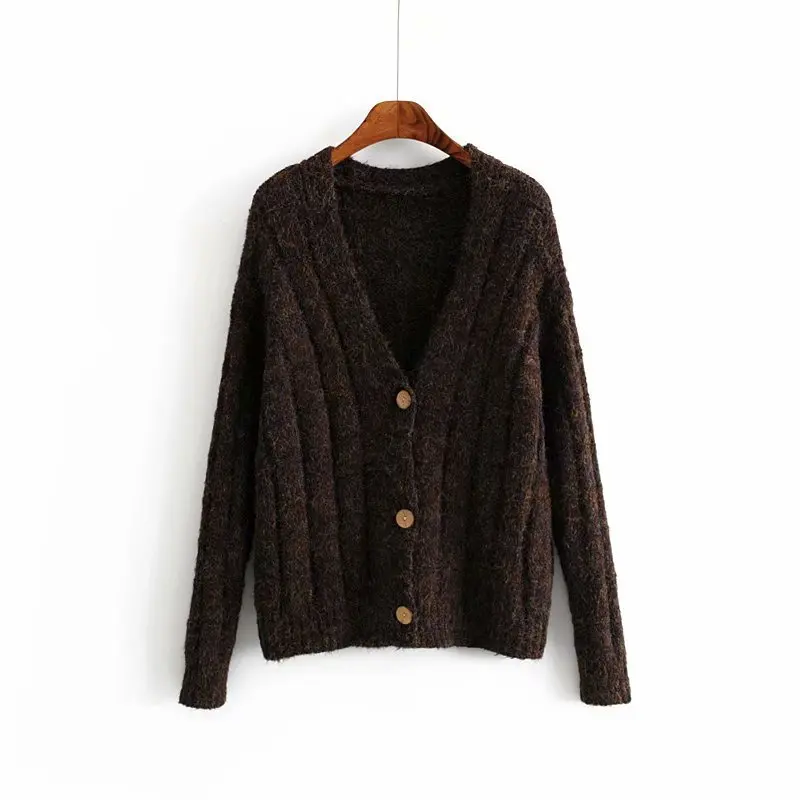 Hot sale Ah Hui 45-1269 European and American Fashion Triple Button Loose cardigan sweater |