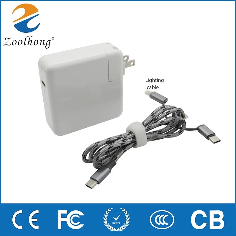 87 Вт USB-C мощность PD адаптер с бесплатным 3 в 1 кабель зарядного устройства для MacBook телефона Android и type C конвертировать в кабель type C