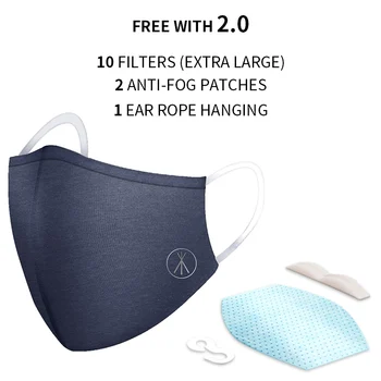 

2PCS Cotton Dustproof Mask Equivalent with10 Filters and 1PC anti-fog nose sticker and 1PC ear rope adjustment new