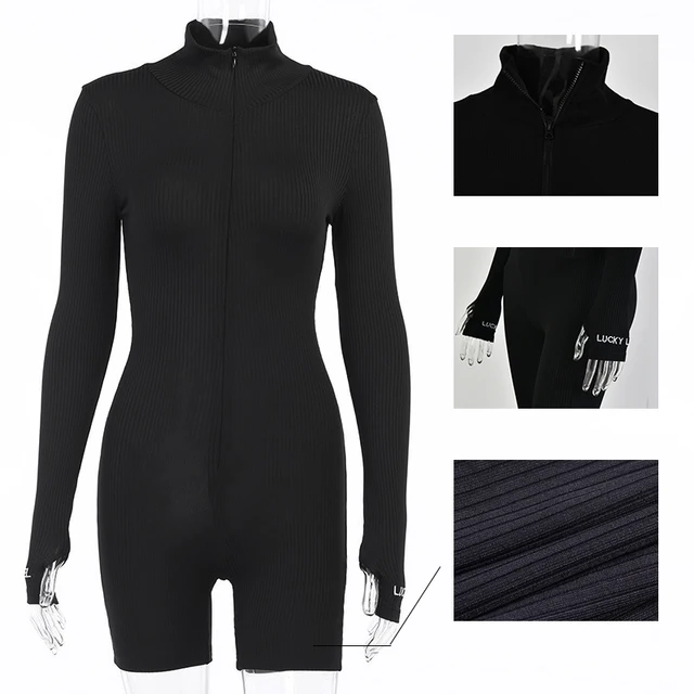 Ribbed Turtleneck Sport Wear Casual Jumpsuit Women Letter Embroidery 6