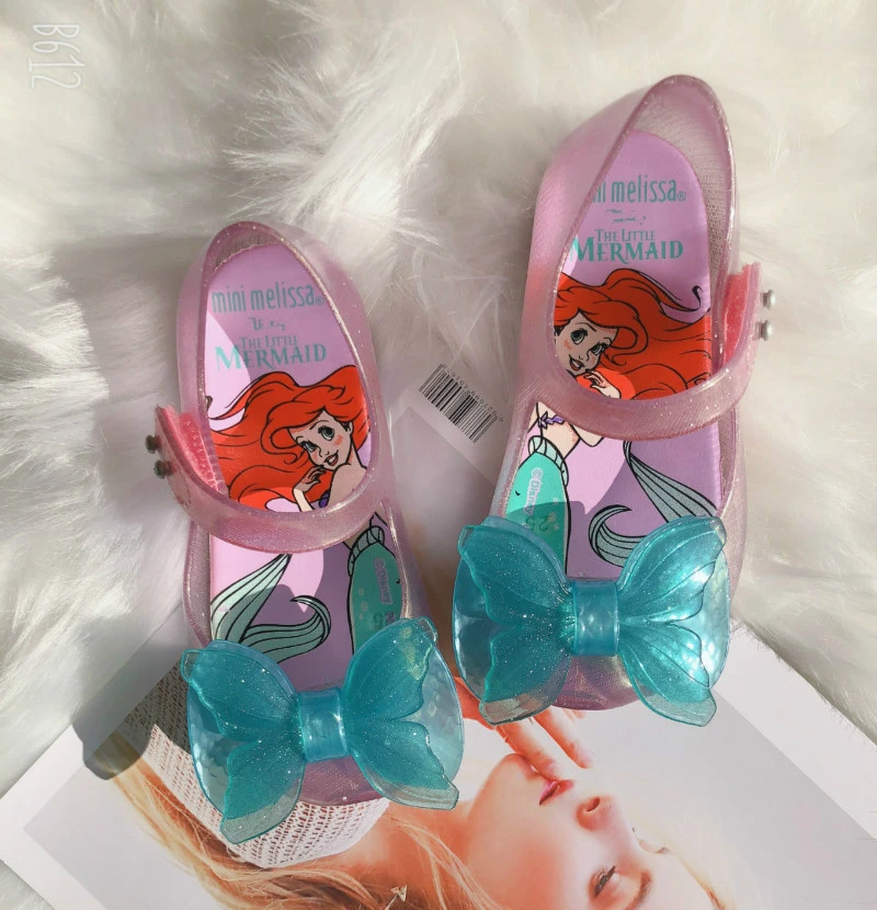 Disney-sandalias de gelatina de sirena para niñas, zapatos transpirables no deslizantes de alta calidad para verano, Melissa