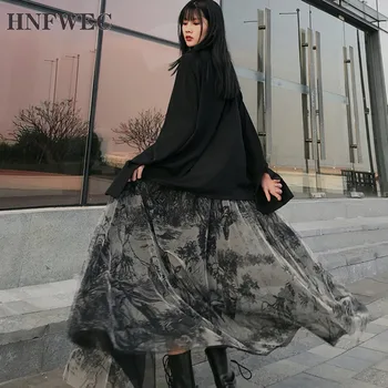

2020 Season spring and summer printed silk pleated big bottoms A-line vintage girl's halfbody skirt T505