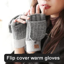 

2021 New Womens Winter Gloves Half Finger Knitting Cashmere Warm Windproof Gloves Office Writing Flip Students Girls Cold Gloves