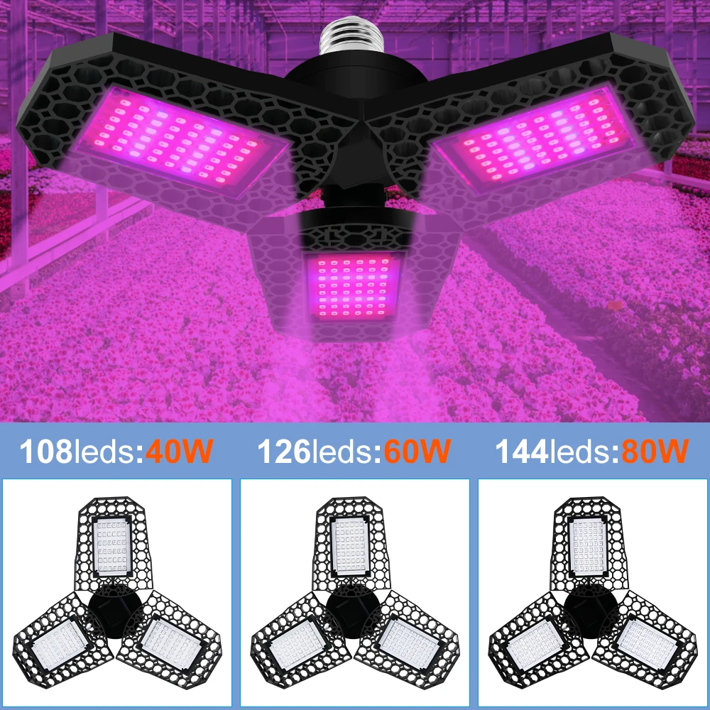 

220V Led Phyto Light 40W 60W 80W Led Deformable Grow Lamp E27 Led Full Spectrum Plant Growing Bulb 110V Indoor Hydroponics Light