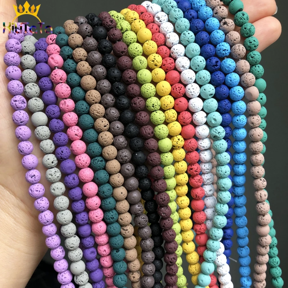Multicolor Volcanic Rock Lava Stone Beads Natural Rubber Round Loose