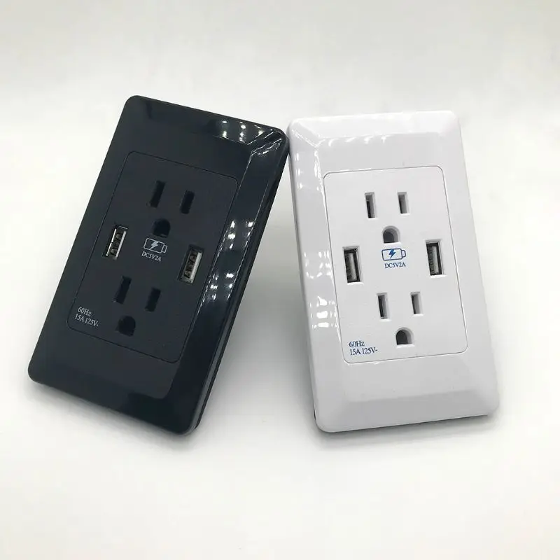 Стандарт США двойной USB настенная розетка зарядное устройство мощность 15A 125 в адаптер дуплексные розетки