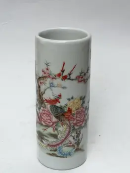 

YIZHU CULTUER ART Collect China Traditinal Art Porcelain painting Flowers Bird Phoenix Brush pot Decoration Gift