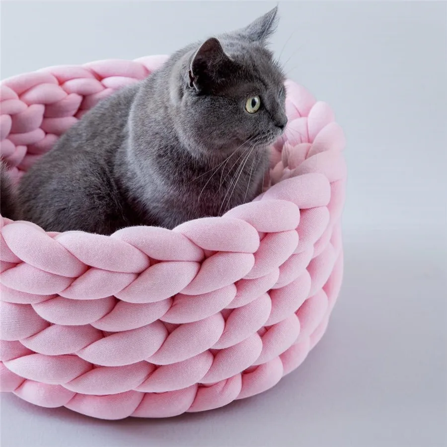 Warm Soft Pet Dogs Cats Bed Mats Handmade Knit Detachable Washable Small Dogs Cats Cave Basket Sleeping Bags Cozy Pets House