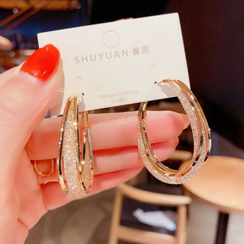 여성용 프로스트 할로우 콜드 컬러 메탈 후프 귀걸이, 클래식 심플 웨딩 귀걸이, 럭셔리 고품질 쥬얼리, 파티 선물 