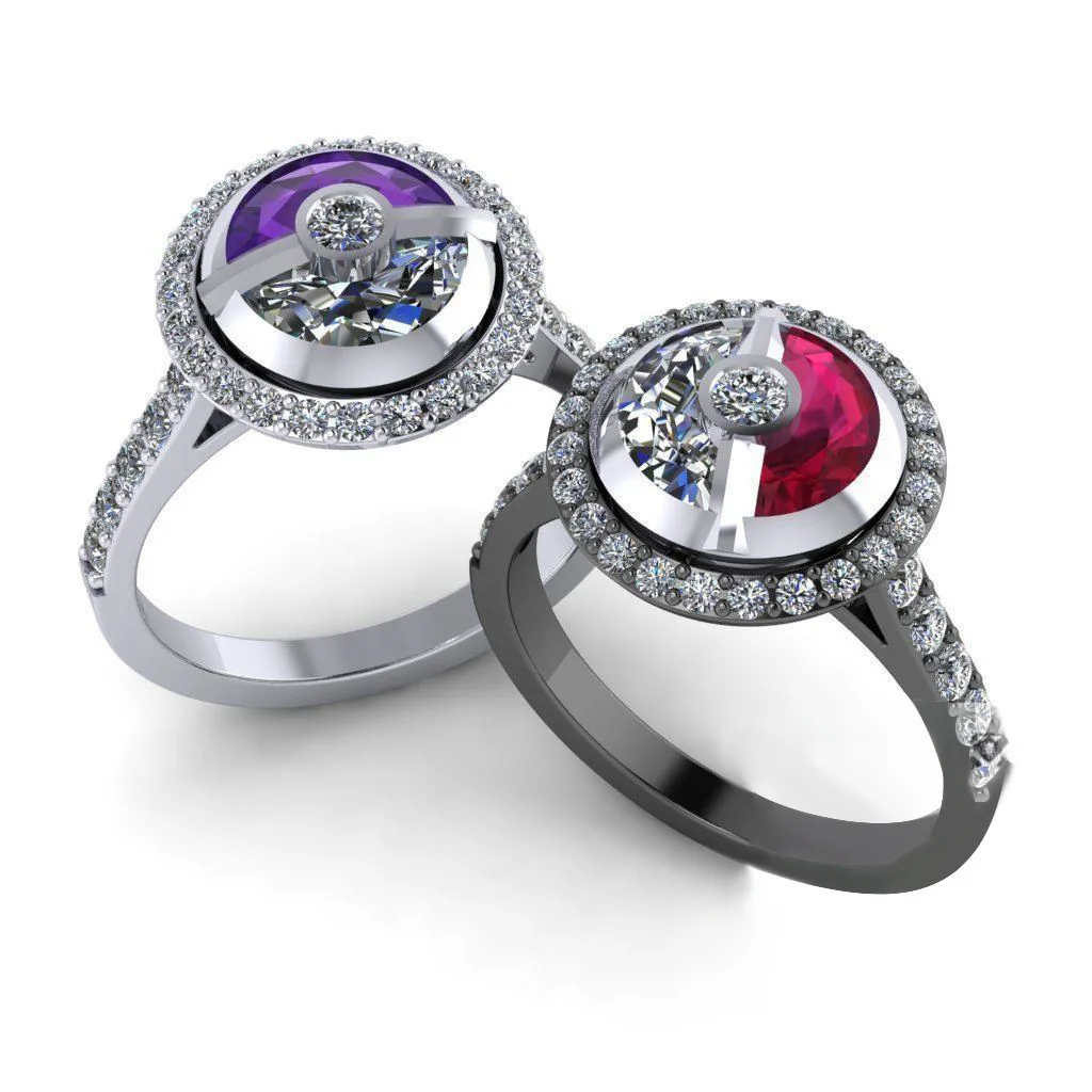 2019 Новый Покемон Пикачу толкает мяч Bling Циркон Камень серебро милые кольца для