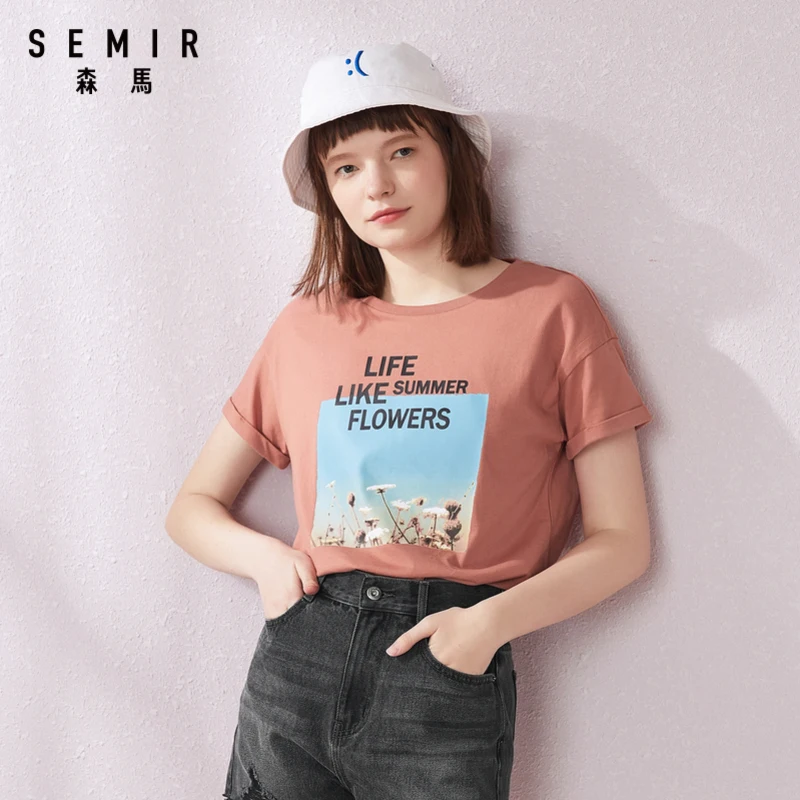 Футболка Semir женская с коротким рукавом удобная хлопковая рубашка принтом и