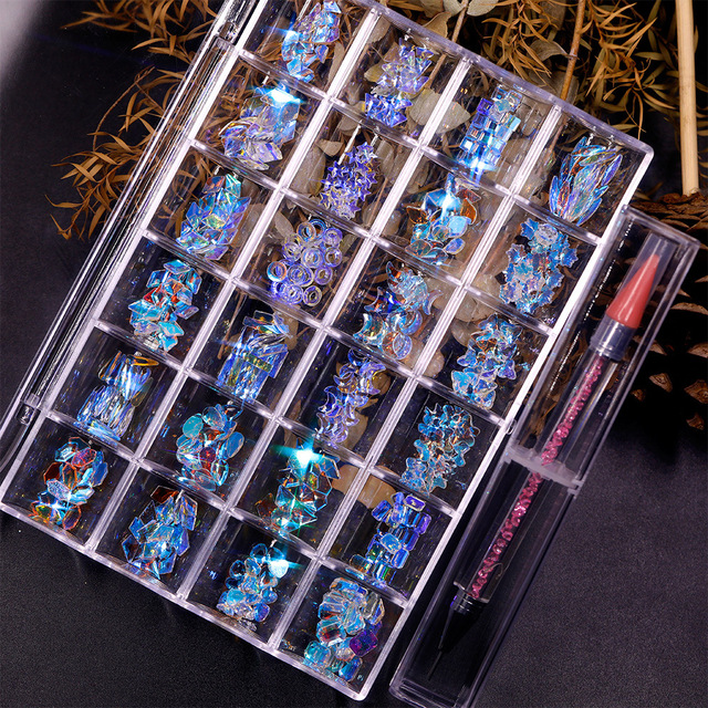 Crystal AB Rhinestone In Grids  Flat- Back Nail Art Rhinestone Gem With 1 Pick Up Pen In Clear Big Box High
