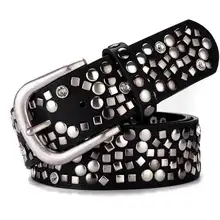 New Rivet Women Belt  High Quality Real Genuine Rivet Belt Punk Pin Buckle Lady Belt Waistband Female Strap for Dress Suit Jeans