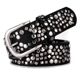 New Rivet Women Belt  High Quality Real Genuine Rivet Belt Punk Pin Buckle Lady Belt Waistband Female Strap for Dress Suit Jeans