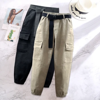 

Spring Large Pockets Sweatpants Women's Cargo pants High Waist Belt Pants Handsome Street Trousers Casual pants For Pants