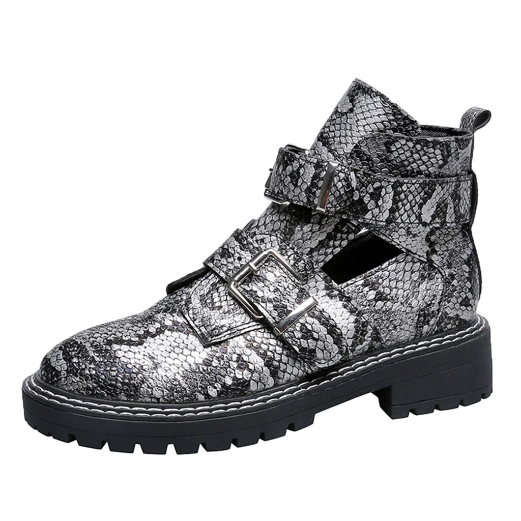 Size35-43 ботильоны с круглым носком на квадратном каблуке женская пикантная повседневная обувь, Пряжка Леопард женские модные Нескользящие ботинки на низком каблуке - Цвет: Черный
