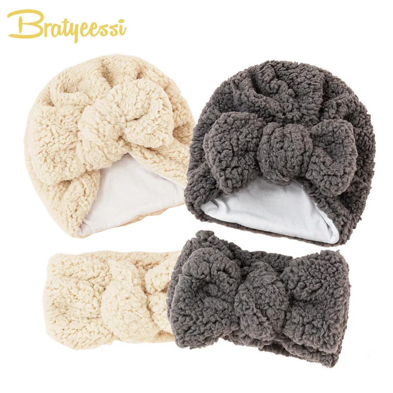 Winter Baby Hat Scarf Set Faux Lamb Wool Infant Bonnet Toddler Turban Hat Baby Beanie for Girl Boy Warm Head Wrap Kids Headwear