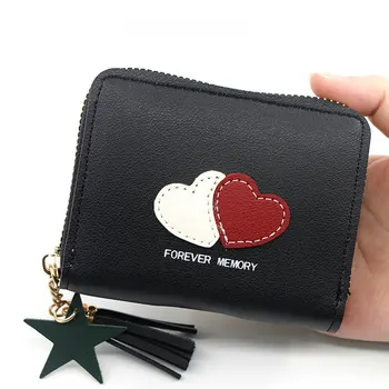 

OLOEY 2020 Newest Short Pu Leather Wallet Women's Cute Heart Pattern Coin Purse Ladies Zipper Portable Clutch Bag Fashion Purses