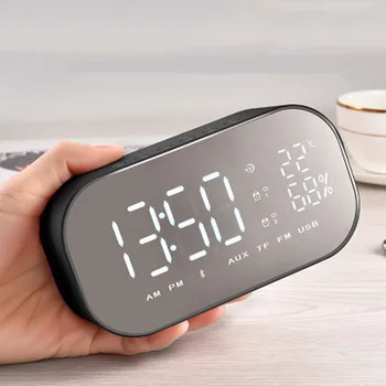 

Digital LED Alarm Clock FM Radio Mirror Display Table Clock Wireless Bluetooth Speaker Support Aux USB Music Player Desk Watch