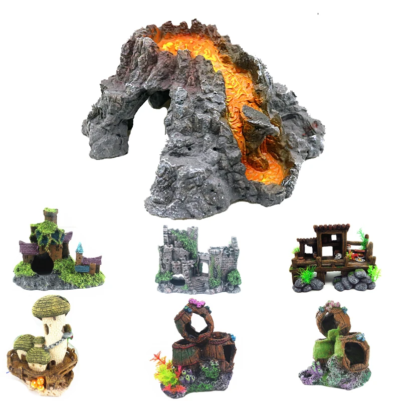 

Aquarium Sheltered Cave Fish Tank Resin-mounted Castle Shrimp Cichlid Shrimp Nest Hollow Tortoise-rearing Hideaway volcanic