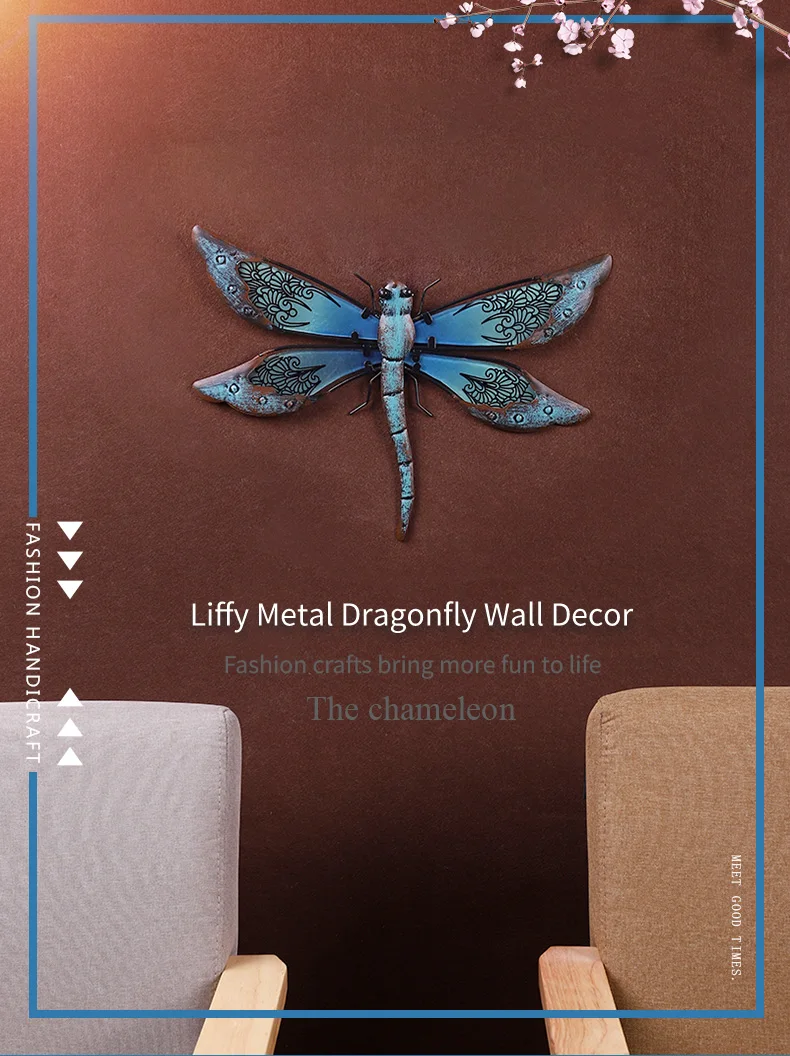 Metal Dragonfly Wall Artwork for Garden Decoration Miniaturas Animal Outdoor Statues and Sculptures for Yard Decoration