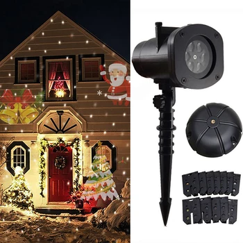 

2020 Christmas Halloween Party Decorative Projector Light Santa Claus Snowflakes 12 Slides Dynamic Patterns Projection Light