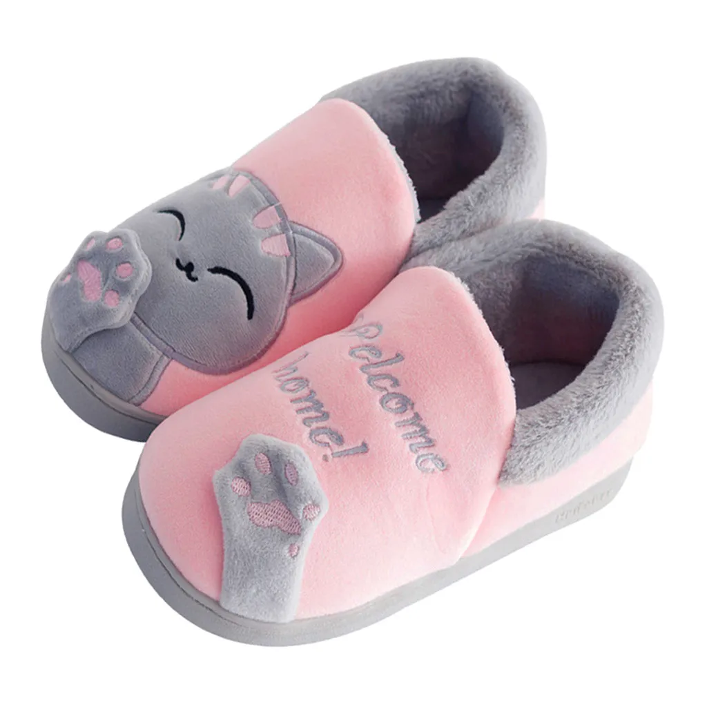 Kids Baby Boys Girls Winter Slippers Cartoon Cat Non-slip Home Indoors Shoes Warm Casual kids shoes pantuflas Sapato Infantil - Цвет: B4